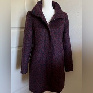 Ann Taylor LOFT Petite Burgundy Animal Patterned Pea Coat